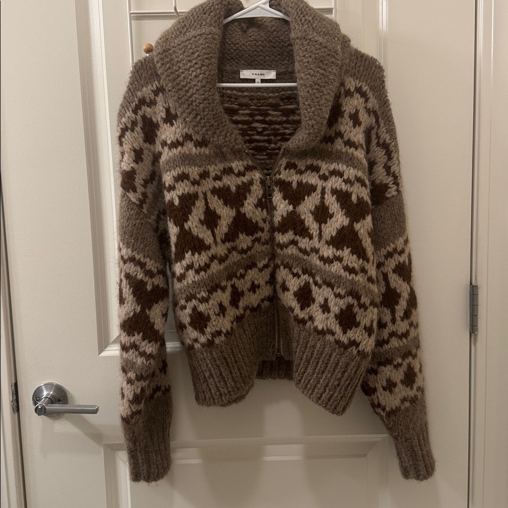 NWOT Frame Fair Isle Shawl Collar Zip Alpaca Blend Sweater - Picture 2 of 4